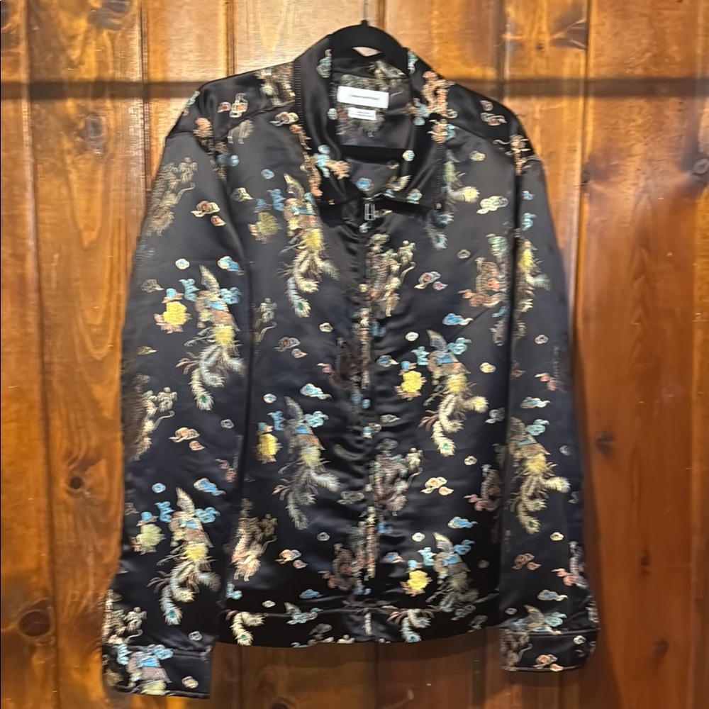 Urban Outfitters Black Satin Jacket with Dragon Embroidery
